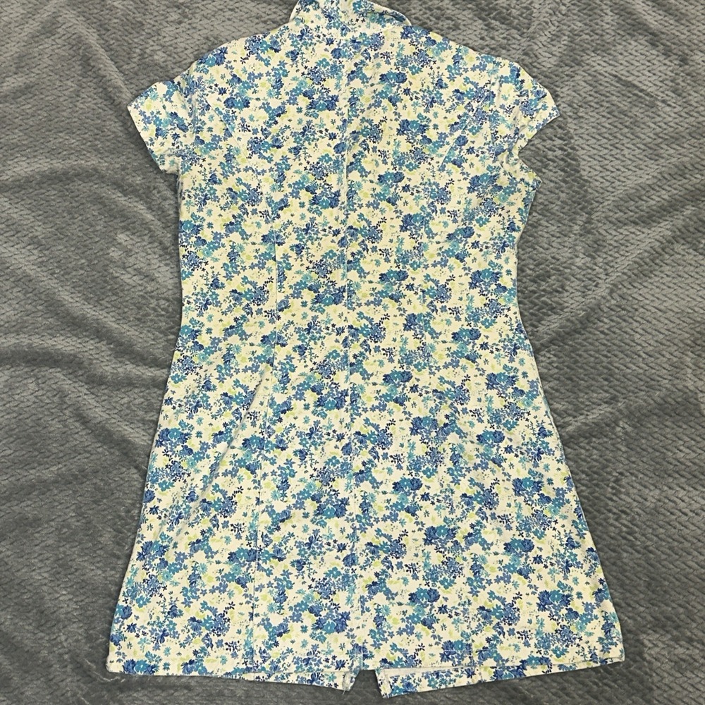 Vintage Paris Blues Denim Dress Medium Floral Full Zip Up Retro Y2K Midi Spring - Picture 9 of 9